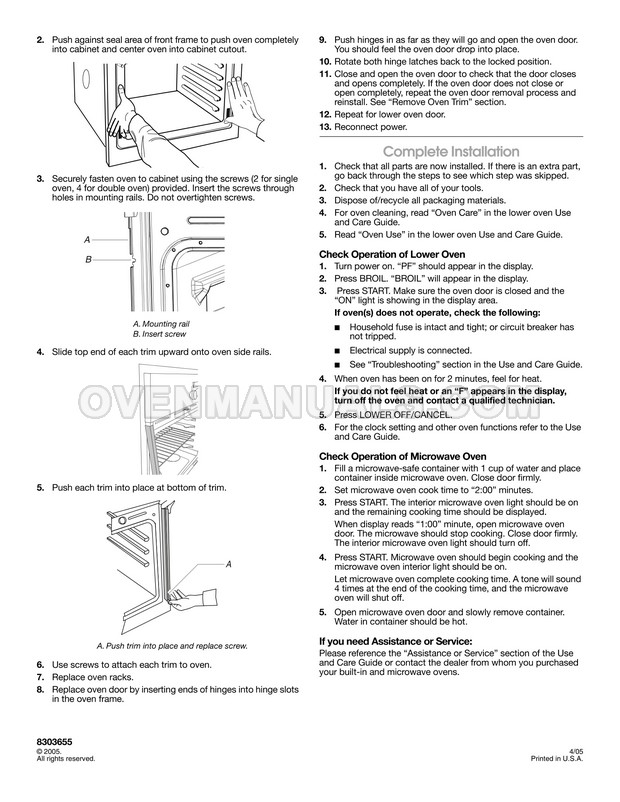 Whirlpool GSC308PRS Range Installation Instructions