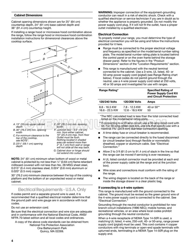 Whirlpool GY397LXUS Range Installation Instructions