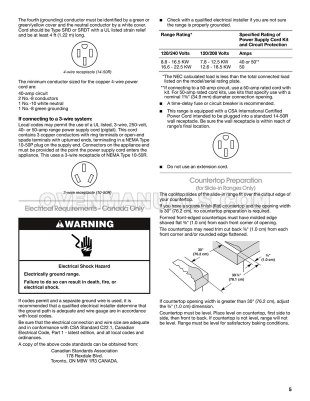 Whirlpool GY397LXUS Range Installation Instructions