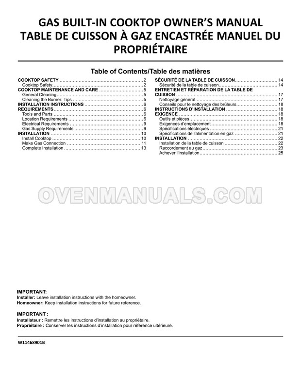 Whirlpool WCG77US0HS Stove Owner's Manual