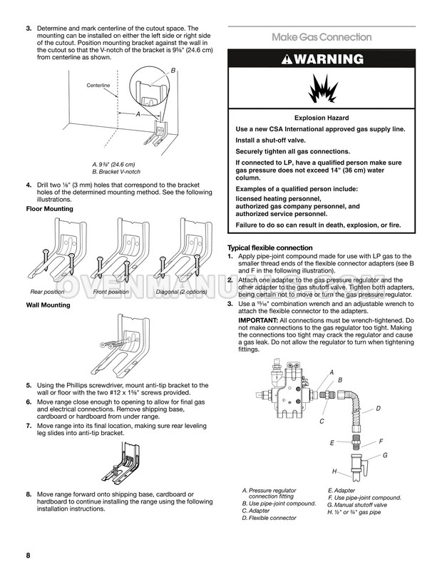 Whirlpool WFG320M0BW Range Installation Instructions