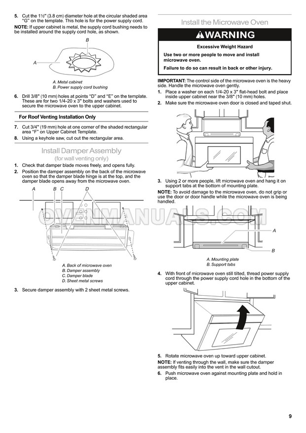 Whirlpool WMH31017AS Microwave Oven Installation Instructions