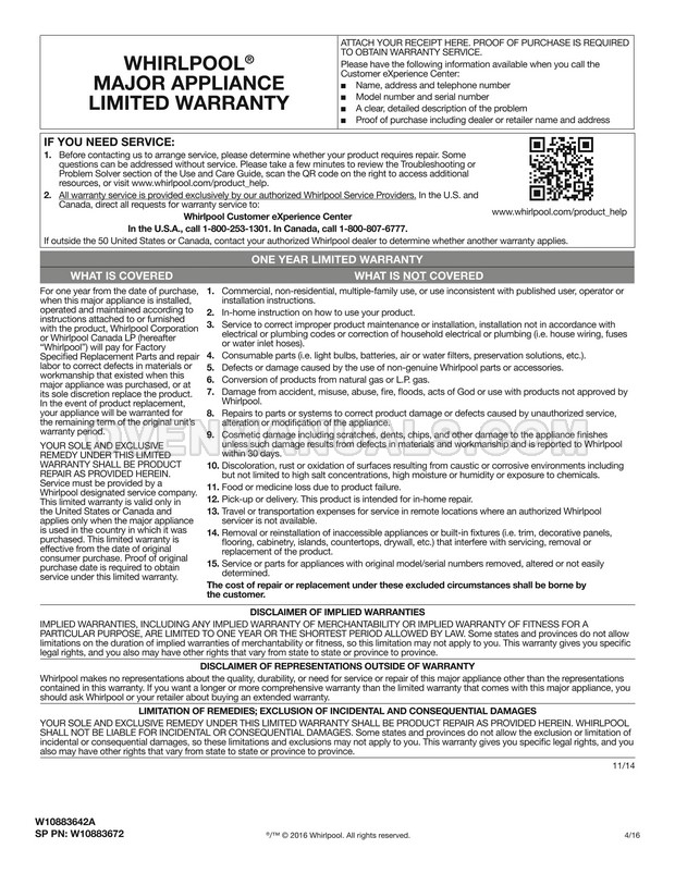 Whirlpool WMH31017HW Microwave Oven User Guide
