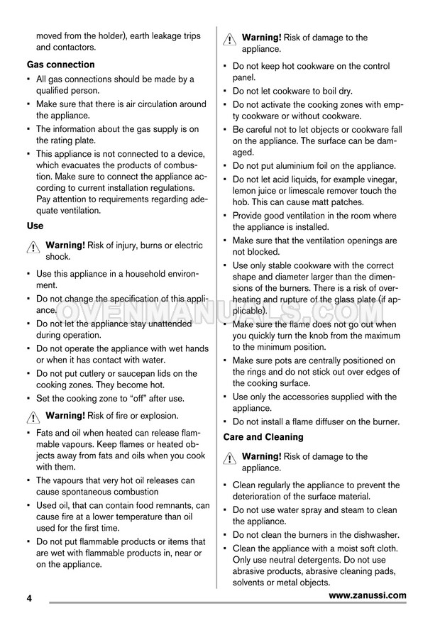 Zanussi ZGG62414SA Hob User Manual